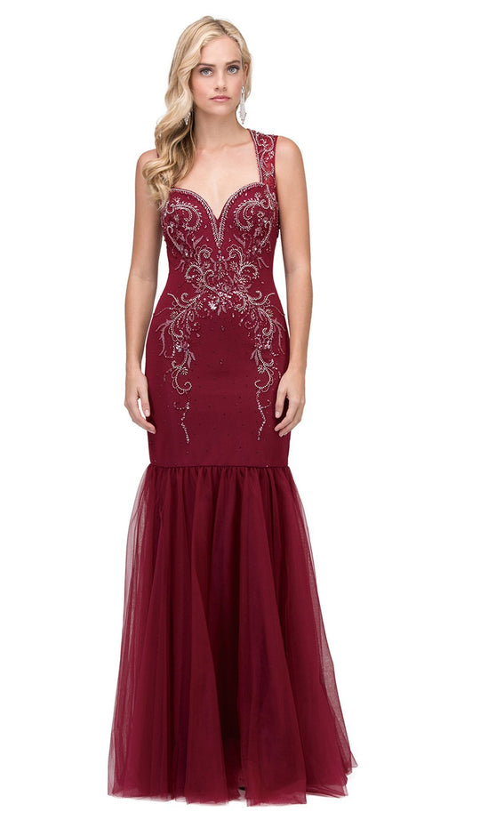 Dancing Queen - 2430 Sleeveless Embellished Sweetheart Sheath Prom Dress In Red