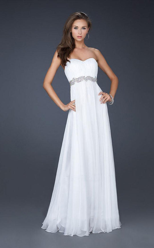 La Femme - 17739 Strapless Sweetheart Empire Waist Evening Gown in White