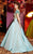 MNM Couture - 2430 Floral Appliqued Short Sleeve Illusion Ballgown In Blue