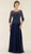 Rina di Montella - RD2431-1 Quarter Sleeve Beaded Illusion A-Line Gown In Blue