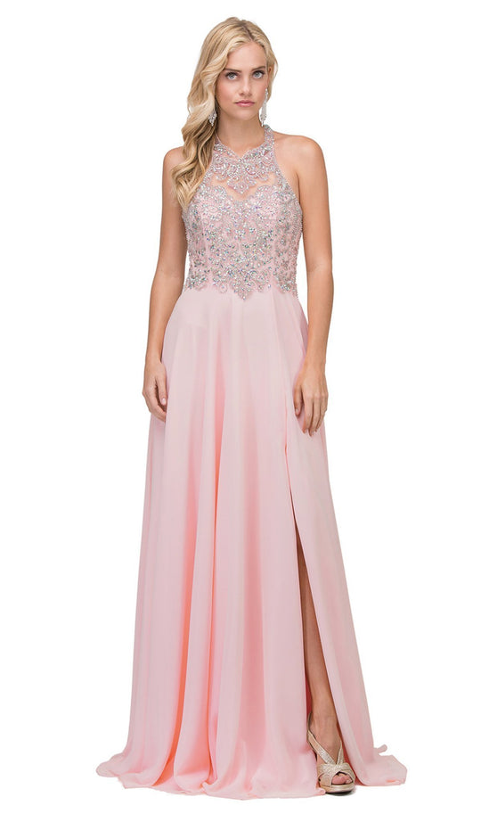 Dazzling Illusion Halter A-line Prom Dress - ADASA