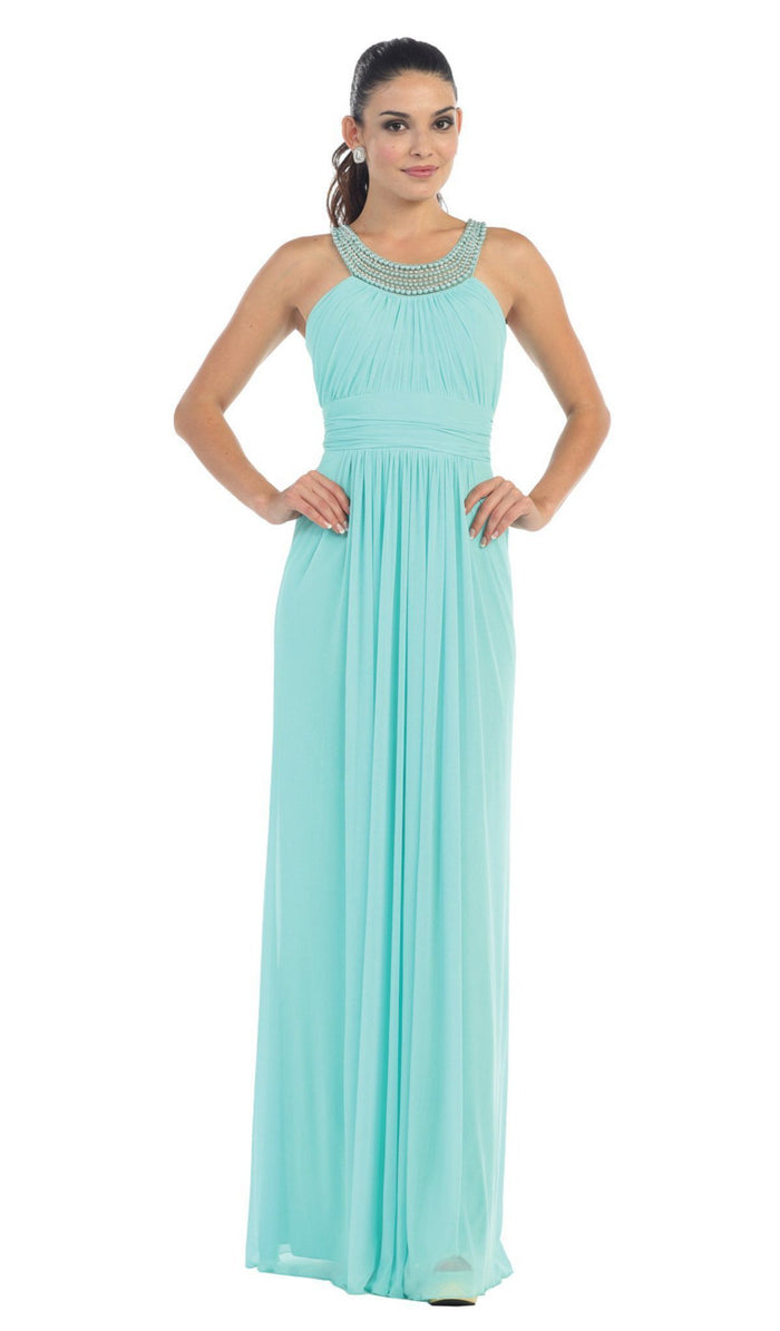 Beaded Yoke Scoop Neck A-Line Bridesmaid Dress