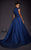 MNM COUTURE - 2444 Floral Applique High Neck Ballgown With Train In Blue