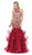 Dancing Queen - 2447 Gold Applique Halter Tiered Mermaid Prom Dress In Red