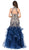 Dancing Queen - 2447 Gold Applique Halter Tiered Mermaid Prom Dress In Blue