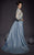 MNM COUTURE - 2448 Long Bishop Sleeve Embroidered Overskirt Gown In Blue