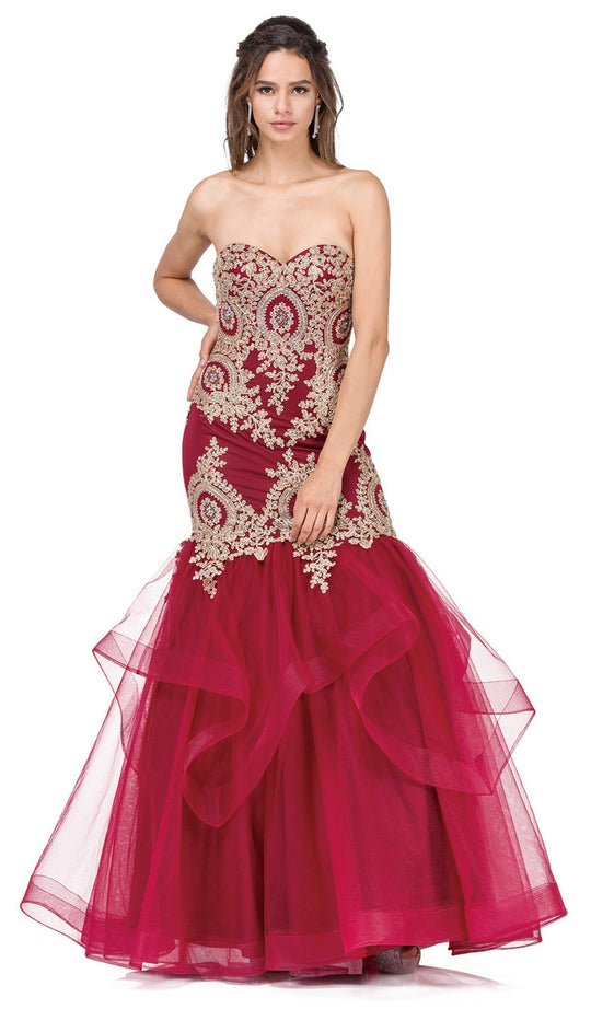 Dancing Queen - 2449 Strapless Sweetheart Neckline Trumpet Gown In Red