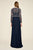 Tadashi Shoji - Long Sleeve Embroidered Tulle Long Sheath Gown In Blue and White