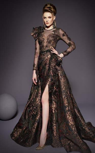 MNM COUTURE - 2455 Applique Illusion Jewel A-line Dress