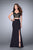 GiGi - Beaded Lace Crop Top and Jersey Skirt Long Prom Dress 24453 in Black