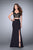 GiGi - Beaded Lace Crop Top and Jersey Skirt Long Prom Dress 24453 in Black