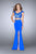 GiGi - Beaded Lace Crop Top and Jersey Skirt Long Prom Dress 24453 in Blue