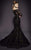 MNM COUTURE - 2456 Long Sleeve Sequin-Ornate Feather Fringed Gown In Black