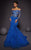 MNM COUTURE - 2456 Long Sleeve Sequin-Ornate Feather Fringed Gown In Blue