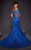MNM COUTURE - 2456 Long Sleeve Sequin-Ornate Feather Fringed Gown In Blue