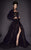 MNM COUTURE - 2457 Strapless Feather-Fringed High Slit Gown In Black