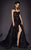 MNM COUTURE - 2457 Strapless Feather-Fringed High Slit Gown In Black