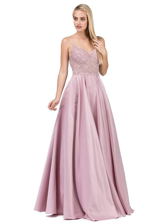 Dancing Queen - 2459 Lace Appliqued Long Prom Gown in Pink