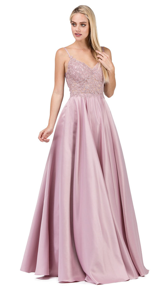 Dancing Queen - 2459A Jewel Appliqued Spaghetti Strapped A-Line Gown In Pink