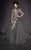 MNM COUTURE - 2461 Long Sleeve Metallic Feather-Fringed Overskirt Gown In Gray and Silver