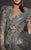 MNM COUTURE - 2461 Long Sleeve Metallic Feather-Fringed Overskirt Gown In Gray and Silver