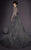MNM COUTURE - 2461 Long Sleeve Metallic Feather-Fringed Overskirt Gown In Gray and Silver