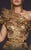 MNM COUTURE - 2462 Sequined Laurel Motif Asymmetrical Mermaid Gown In Gold