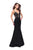 La Femme - 24691 Bedazzled Deep V-neck Satin Trumpet Dress In Black