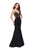 La Femme - 24691 Bedazzled Deep V-neck Satin Trumpet Dress In Black