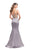 La Femme - 24691 Bedazzled Deep V-neck Satin Trumpet Dress In Silver