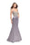 La Femme - 24691 Bedazzled Deep V-neck Satin Trumpet Dress In Silver