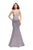 La Femme - 24691 Bedazzled Deep V-neck Satin Trumpet Dress In Silver