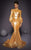 MNM COUTURE - 2474 High Neck Long Sleeves Mermaid Gown In Gold