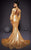 MNM COUTURE - 2474 High Neck Long Sleeves Mermaid Gown In Gold