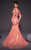 MNM COUTURE - 2475 Ruched V Neck Long Sleeves Mermaid Gown In Pink