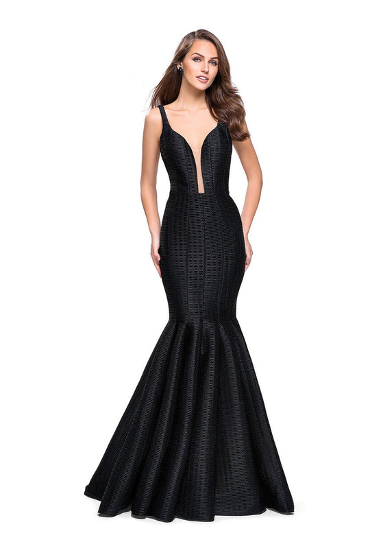 La Femme - 24773 Deep Sweetheart Neckline Net Mermaid Gown In Black