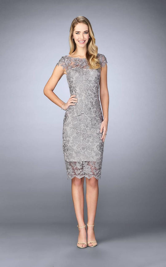 La Femme - 24861 Captivating Lace Cocktail Dress In Gray