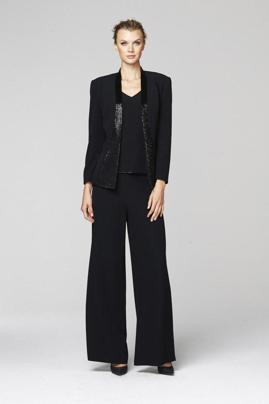 Daymor Couture - Beaded Long Sleeve Pant Suits 248 in Black