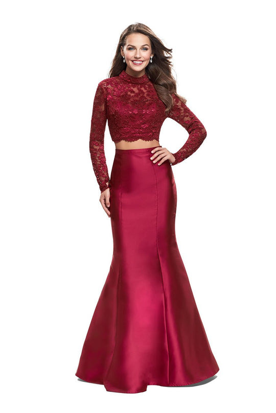 La Femme - 24901 Two Piece Lace Mikado Trumpet Dress In Red
