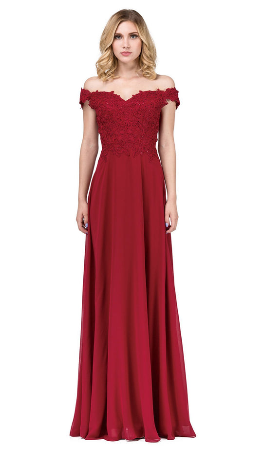 Dancing Queen - 2492 Off Shoulder Lace Applique Evening Dress In Red