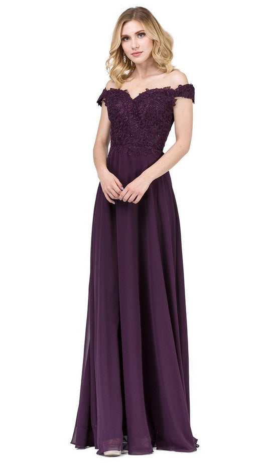 Dancing Queen - Lace Appliqued Off Shoulder A-Line Gown 2492 - Purple