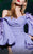MNM COUTURE - 2493 Quarter Bishop Sleeve Fringed High Slit Gown In Purple