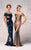 Montage by Mon Cheri - 24942P Jewel Ornate Ruched Off- Shoulder Gown In Blue and Neutral