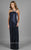 Daymor Couture - Straight Neck Beaded V-Strap Dress 303 in Blue and Silver