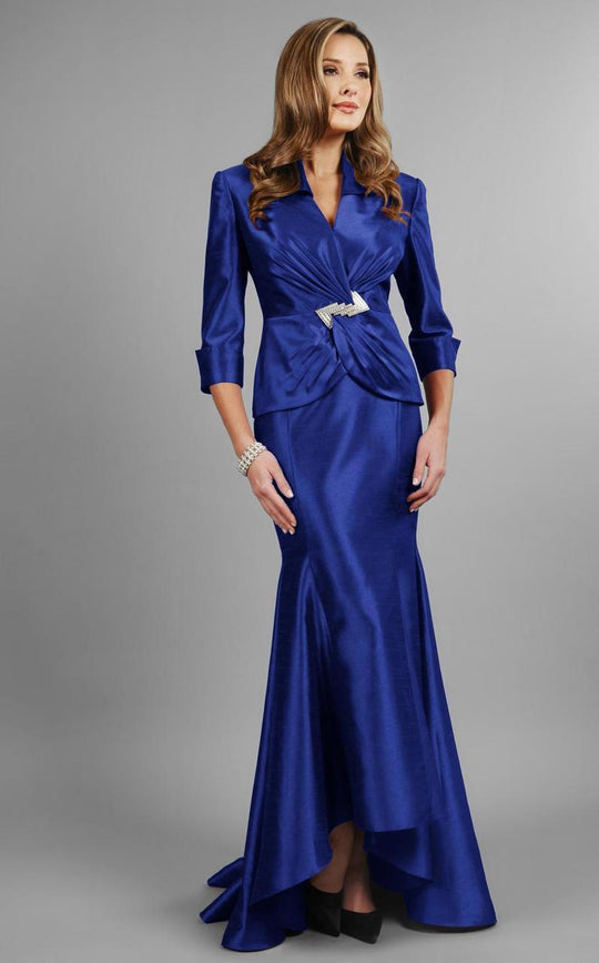 Daymor Couture - V-Neck Trumpet Dress 308 in Blue