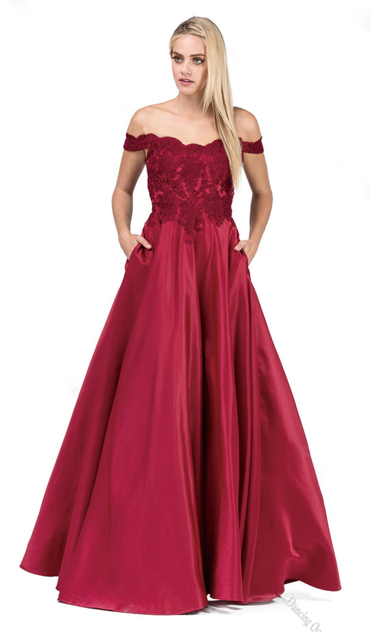 Dancing Queen - 2495 Scalloped Off Shoulder A-Line Gown In Red