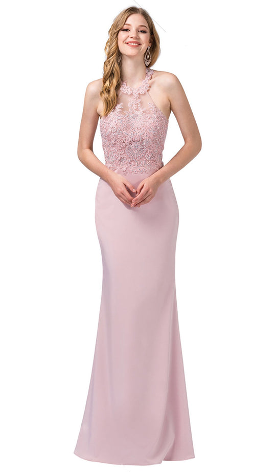Dancing Queen - 2499 Appliqued Illusion Back Paneled Long Gown In Pink