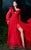 MNM COUTURE - 2499 Plunging V Neck High Slit Ballgown with Train In Red