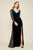Tadashi Shoji - Molin Lace Long Sleeve Velvet A-line Gown In Blue and Neutral