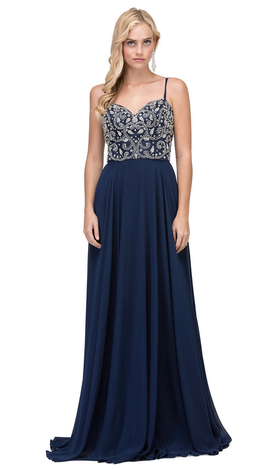 Dancing Queen - 2503 Beaded Sweetheart Sleeveless Prom Dress In Blue